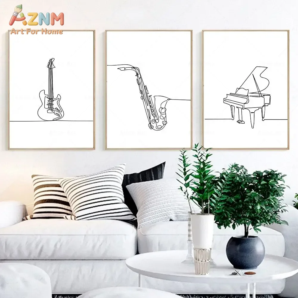 Musical Instrument In Drawing - AZNM Minimalist One Line Art Musical
