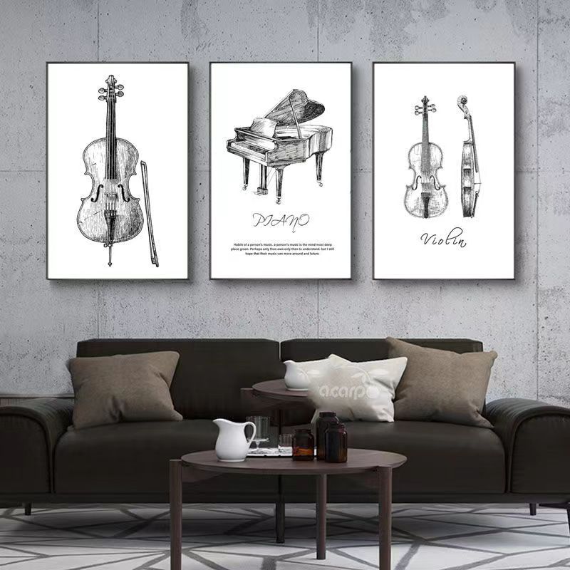 Musical Instrument Veena - Canvas Painting Modern Minimalist Piano Violin