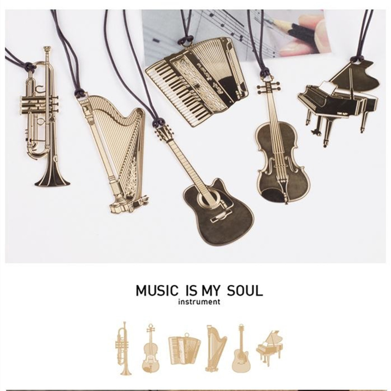 Musical Instrument Veena - 6pcs Music Metal Bookmark Gold Color