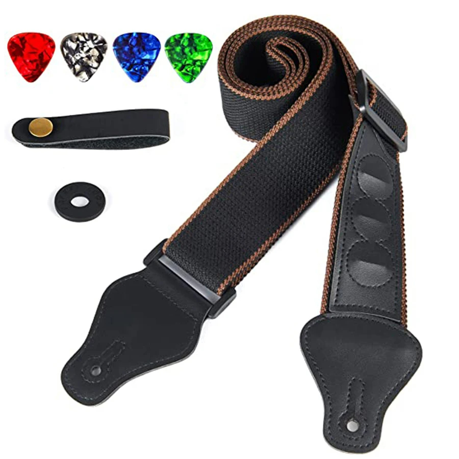 7Pcs/Set Guitar Strap Black PU - огляд і ціна Musical Instrument Dulcimer