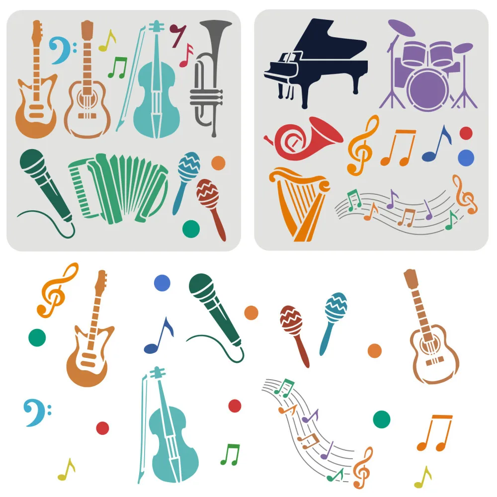 2pcs Musical Instruments Stenc - огляд і ціна Musical Instrument In Drawing